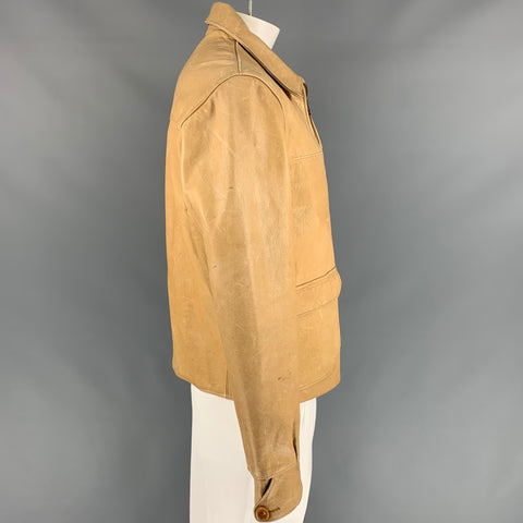 RRL by RALPH LAUREN Size L Beige Leather Zip Up Jacket