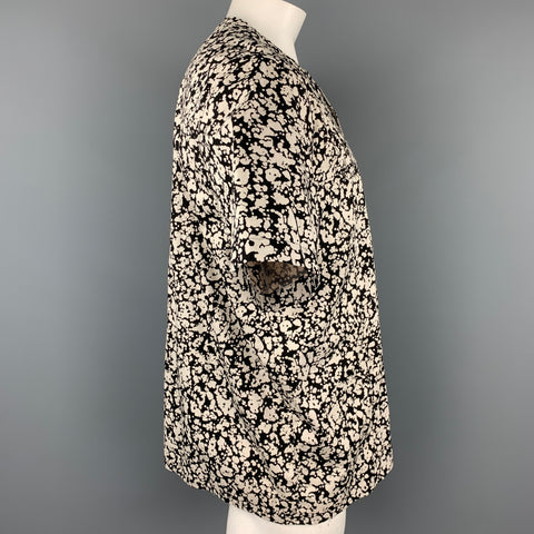CHRISTOPHER KANE Size XXL Black & White Splattered Cotton Short Sleeve Shirt