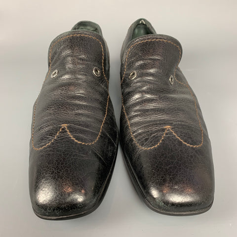 LOUIS VUITTON Size 11.5 Black Leather Wingtip Loafers