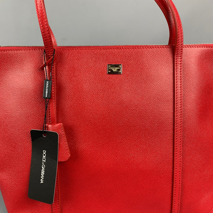 DOLCE & GABBANA Red Textured Leather Shopping Vitello Stampa Dauphi Tote