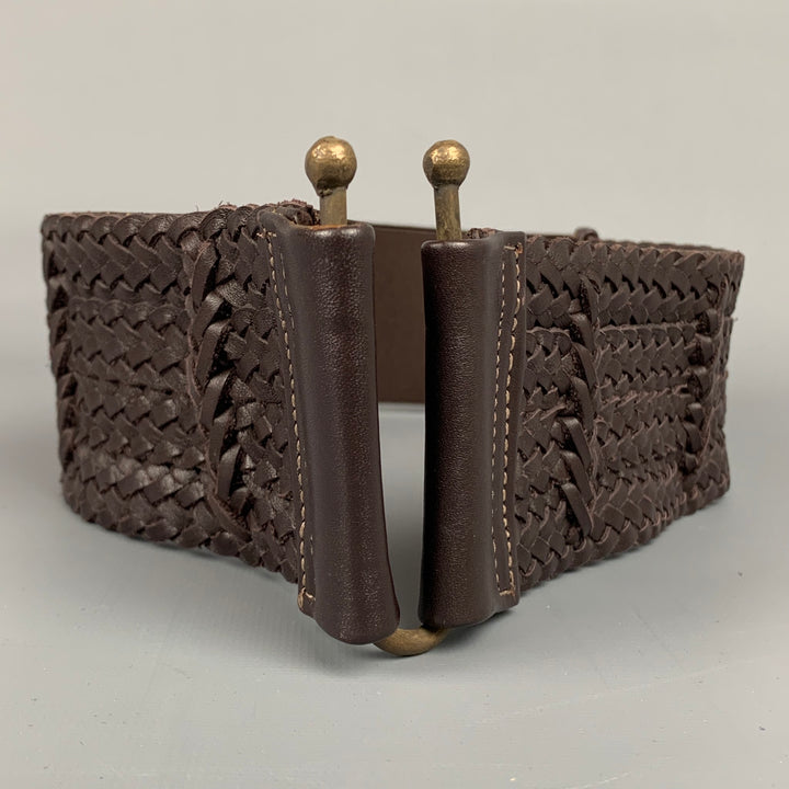 NO BRAND Size S Brown Textured Leather Stretch Belt