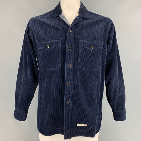 TINTORIA MATTEI Size XL Navy Corduroy Cotton Shirt Jacket