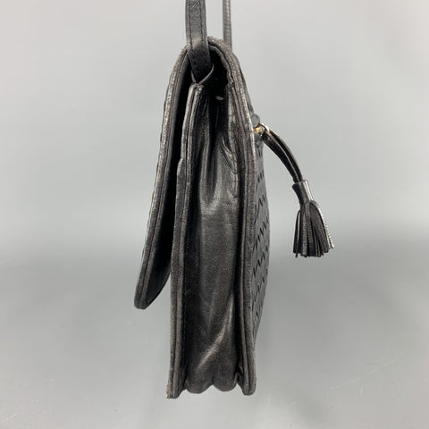 Vintage BOTTEGA VENETA Black Intrecciato Woven Leather Shoulder Bag