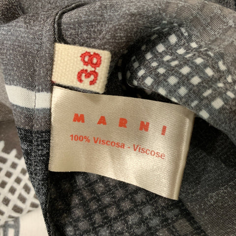 MARNI Size 2 Grey & Black Viscose Color Block Long Sleeve Blouse