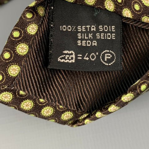 ERMENEGILDO ZEGNA Brown Green Dots Silk Satin Tie