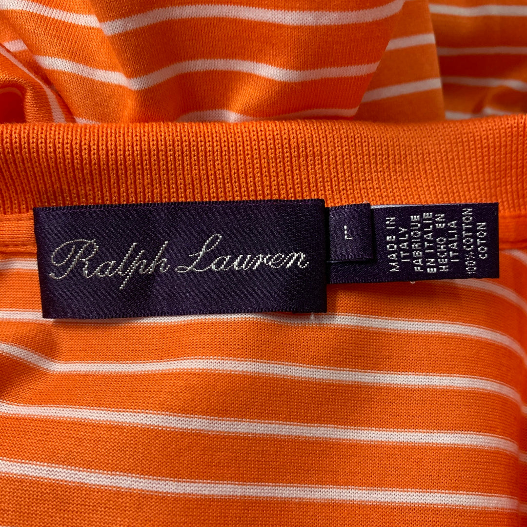 RALPH LAUREN Size L Orange White Stripe Cotton Polo