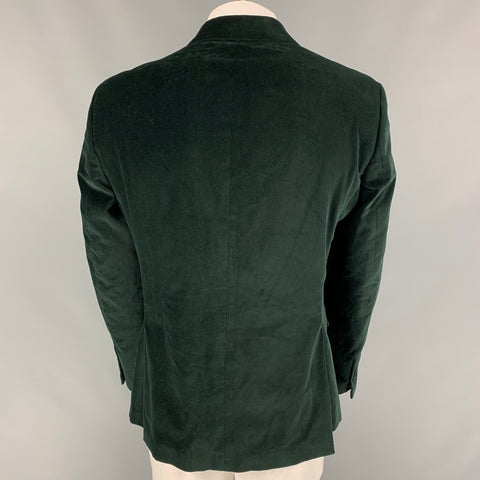 KENT CURWEN Size 46 Forest Green Black Velvet Cotton Peak Lapel Sport Coat