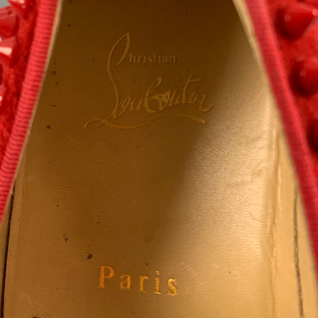 CHRISTIAN LOUBOUTIN Size 8 Red Studded Leather Slip On Sneakers