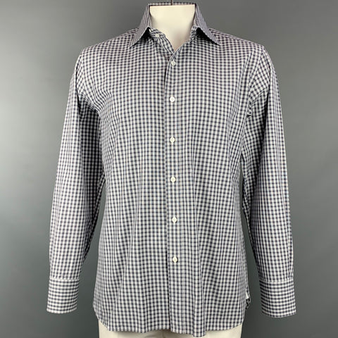 TOM FORD Size XL Grey & White Plaid Cotton Button Up Long Sleeve Shirt
