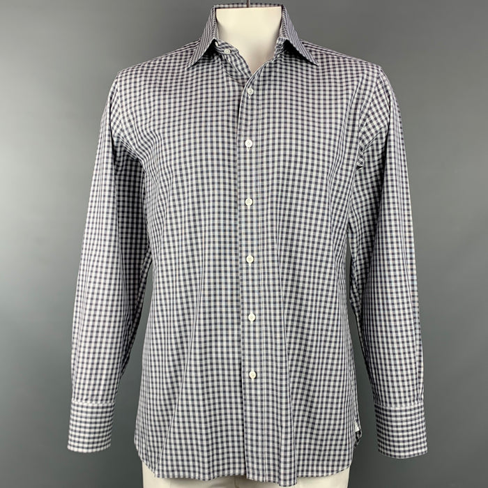 TOM FORD Size XL Grey & White Plaid Cotton Button Up Long Sleeve Shirt