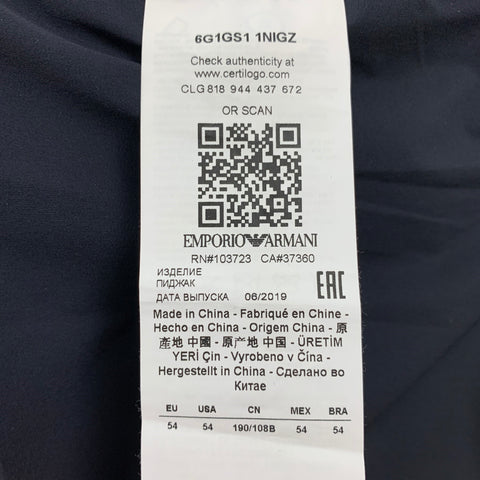 EMPORIO ARMANI Size 44 Navy Polyamide Notch Lapel Sport Coat