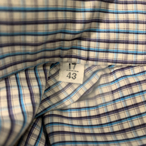KITON Size XL White, Blue & Grey Checkered Cotton Button Down Long Sleeve Shirt