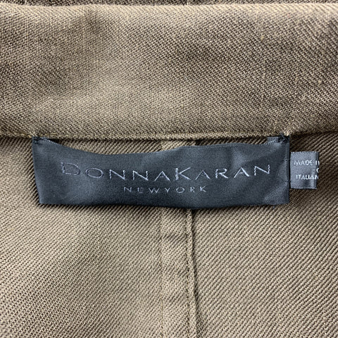 DONNA KARAN Size 4 Olive Twill Wool / Linen Belted Jacket Blazer