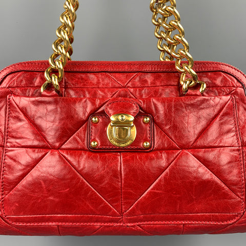 MARC JACOBS Red Quilted  Leather Chain Link Top Handles Handbag