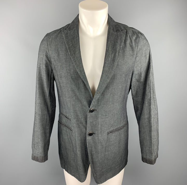 JOHN VARVATOS Size 36 Dark Gray Heather Linen / Cotton Sport Coat
