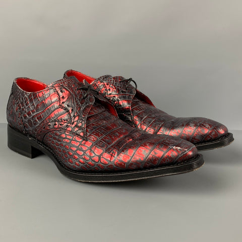JEFFERY WEST Size 8 Burgundy Black Embossed Leather Shoes