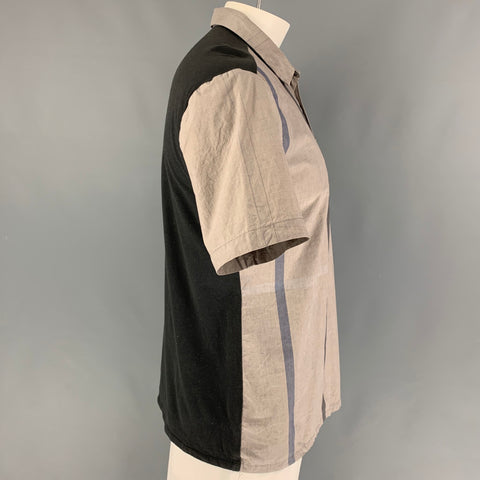 STEPHAN SCHNEIDER Size L Taupe Black Color Block Cotton Short Sleeve Shirt