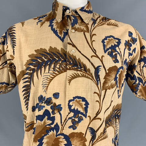 45rpm Size L Brown & Navy Print Cotton Pop-Over Short Sleeve Shirt