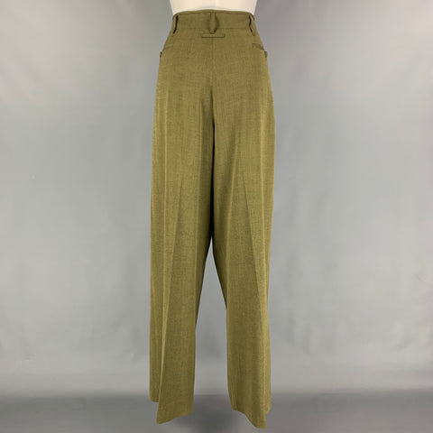JEAN PAUL GAULTIER Size 8 Olive Black Herringbone High Waisted Pleated Dress Pants