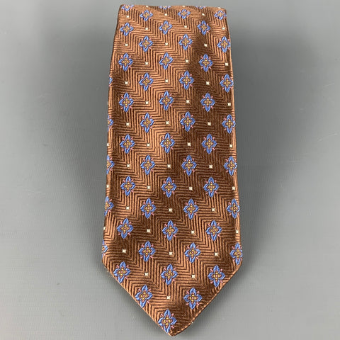ROBERT TALBOTT Brown Blue Jacquard Silk Tie