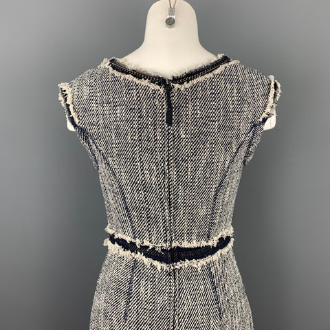 REBECCA TAYLOR Size 4 Blue & White Boucle Cotton Blend Sheath Dress