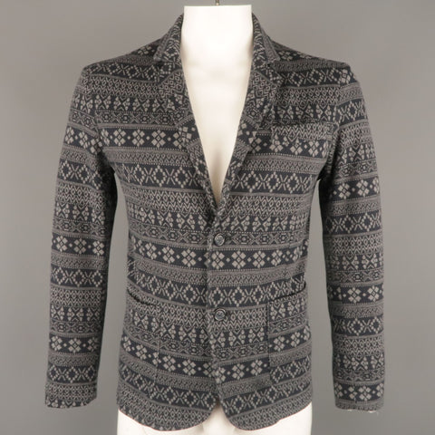 STILOSOPHY L Abrigo deportivo corto con solapa de muesca de punto Fairisle en azul marino y gris