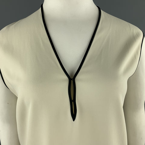ETRO Size 12 Cream & Black Crepe Sleeveless V Neck Blouse