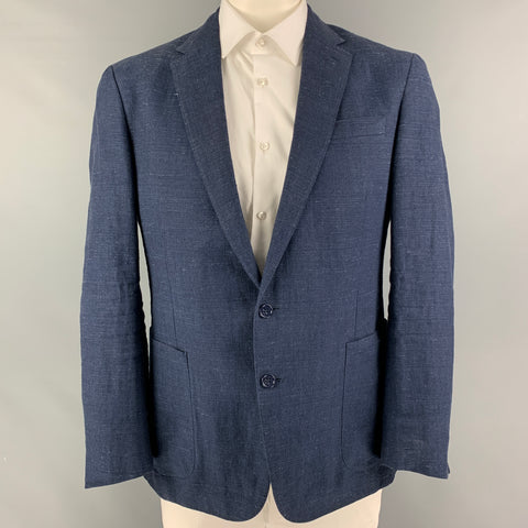RALPH LAUREN Black Label Size 44 Indigo Textured Linen Silk Sport Coat
