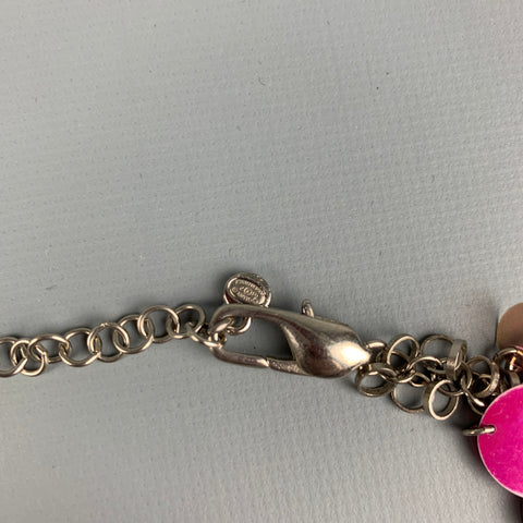 CHANEL S/S 2004 Pink & Silver Enamel Plastic Flower Disc CC Necklace