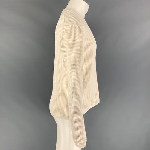 THEORY Size M Cream Waffle Knit Cotton Blend Long Sleeve Pullover