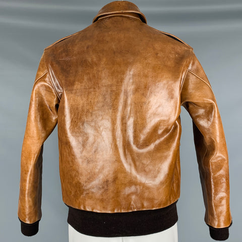 THE REAL MCCOY'S Size 40 Brown Leather Bomber Jacket