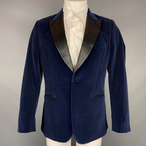 PAUL SMITH Soho Size 40 Regular Navy Cotton Velvet Peak Lapel Sport Coat