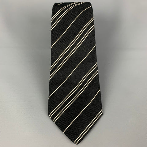 RALPH LAUREN Black Label Black White Diagonal Stripe Silk Neck Tie