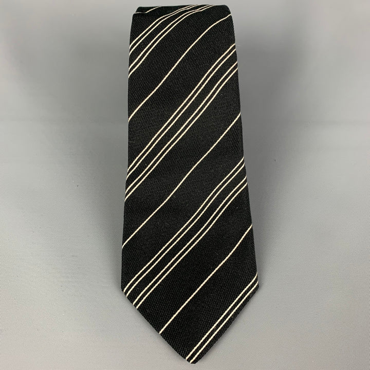 RALPH LAUREN Corbata de seda con rayas diagonales en blanco y negro Black Label