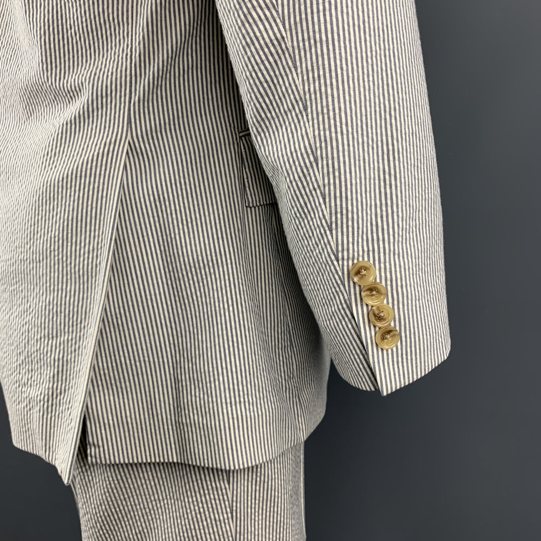 J. CREW 39 Regular Grey & Cream Stripe Seersucker Suit