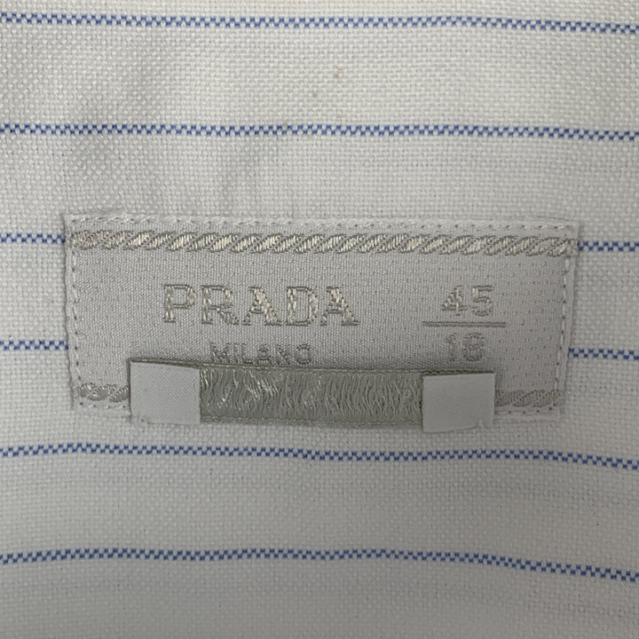 PRADA Size XL White & Blue Pinstripe Cotton Button Down Long Sleeve Shirt