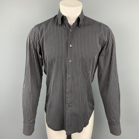 VALENTINO Slim Fit Size M Black Stripe Cotton Button Down Long Sleeve Shirt