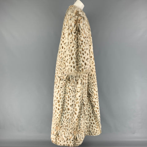 VINTAGE Taille Unique Blanc Noir Marron Modacrylique Animal Print Manteau sans col