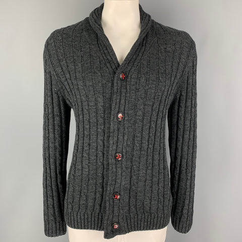 KITON Size L Grey Knit Cotton Shawl Collar Cardigan