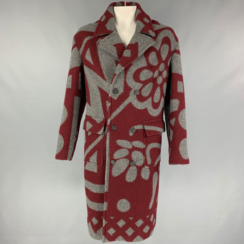 BURBERRY PRORSUM Fall 2014 Size 46 Burgundy Grey Floral Double Breasted Coat