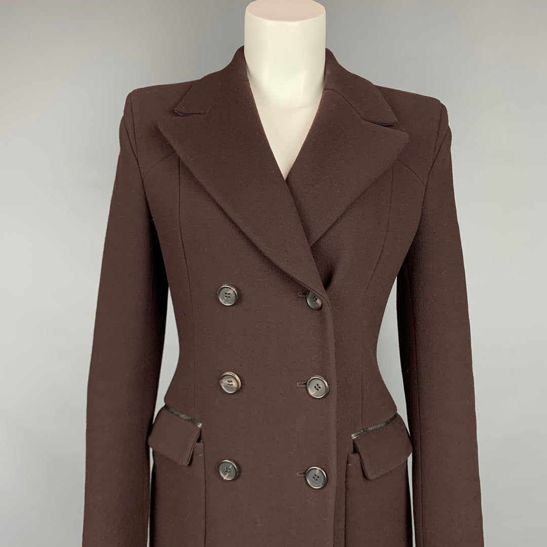 PRADA Size 2 Brown Virgin Wool Blend Double Breasted Coat