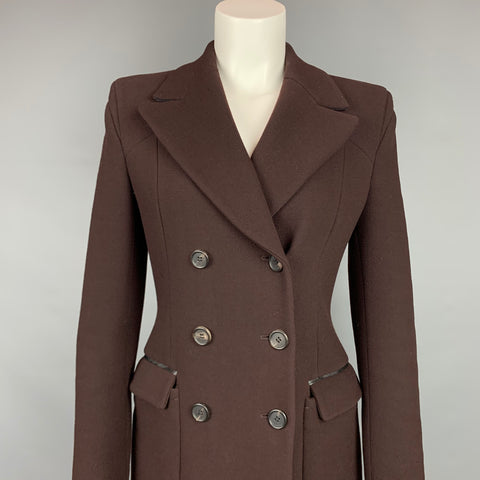 PRADA Taille 2 Manteau à double boutonnage en laine vierge marron mélangée