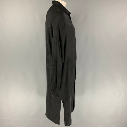 SAINT LAURENT Size L Black Jacquard Silk Tunic Long Sleeve Shirt