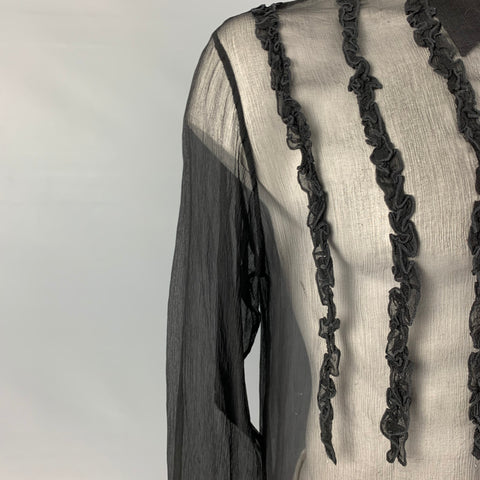JUST CAVALLI Size L Black Ruffled Button Up Long Sleeve Shirt