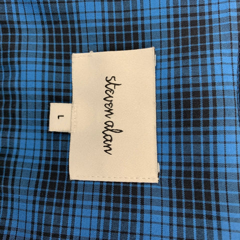 STEVEN ALAN Size L Blue Black Plaid Ottoman Button Down Short Sleeve Shirt