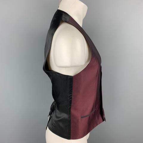 DOLCE & GABBANA Size 38 Burgundy & Black Silk / Virgin Wool Vest
