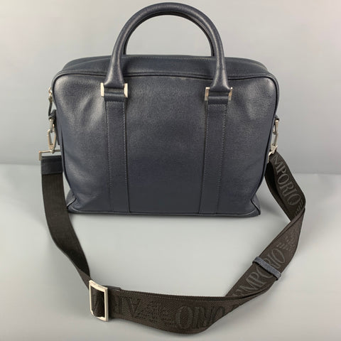 EMPORIO ARMANI Navy Textured Saffiano Leather Briefcase Bag
