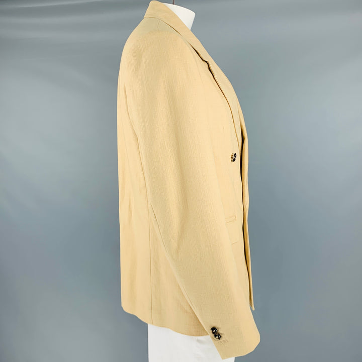 BOTTEGA VENETA Size 42 Khaki Woven Cotton Notch Lapel Sport Coat