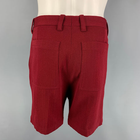 MARNI Size 32 Burgundy Wool Button Fly Shorts