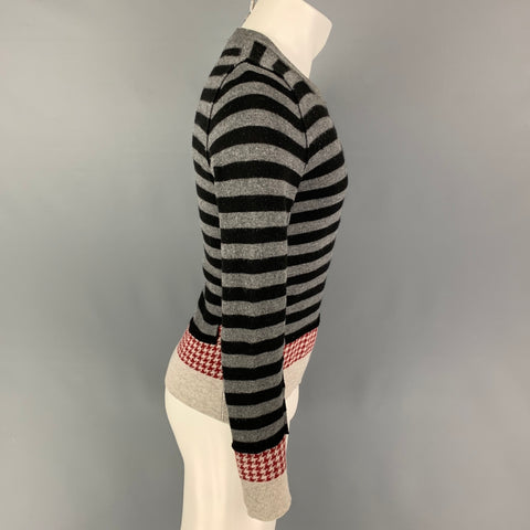 DOLCE & GABBANA Size XS Grey Black Stripe Wool Crew-Neck Pullover